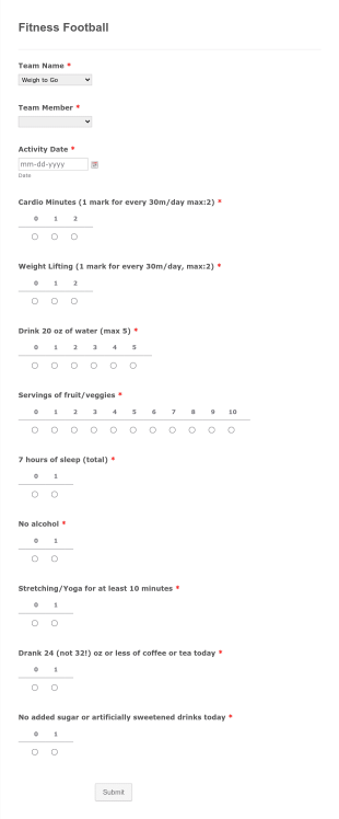 Fitness Football Activity Questionnaire Form Template