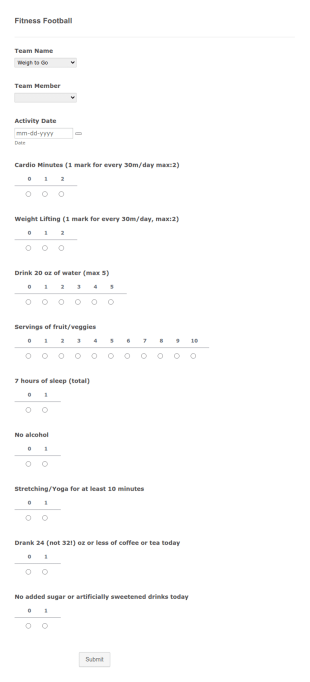 Fitness Football Activity Questionnaire Form Template