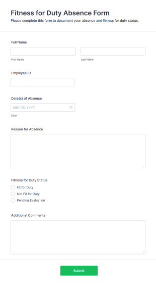 Fitness For Duty Absence Form Form Template