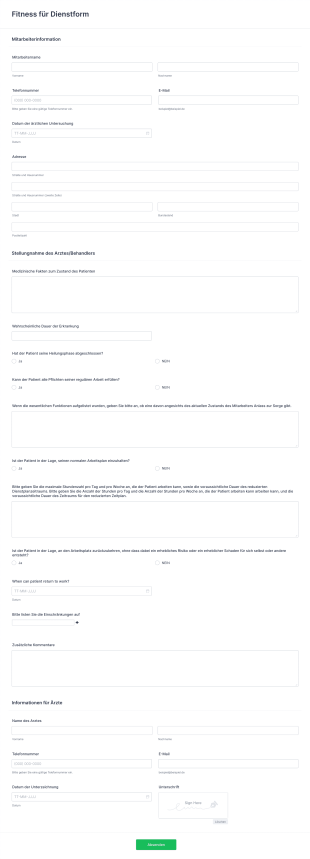 Fitness Für Dienstform Form Template