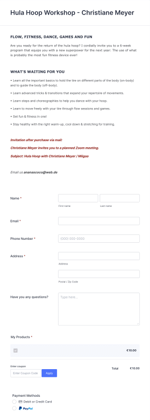 Fitness Hooping Form Template