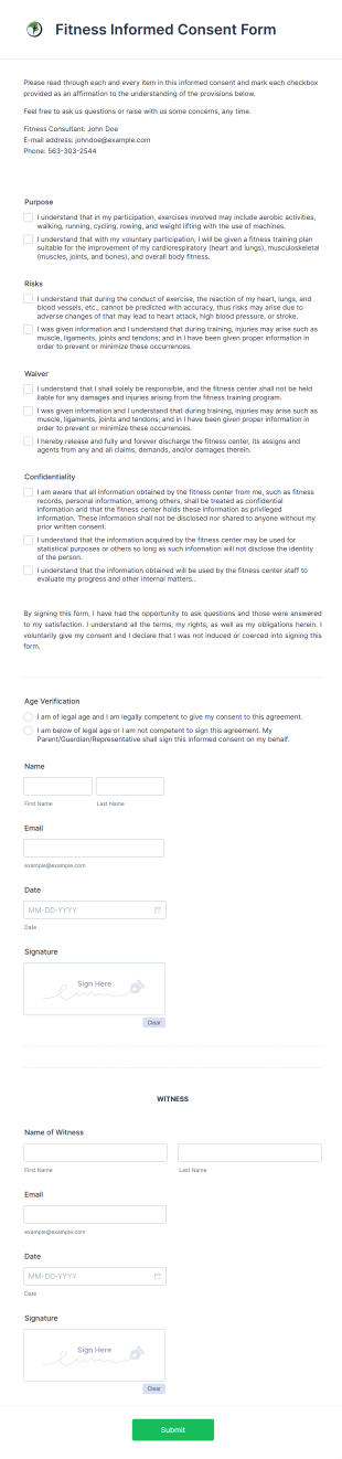 Fitness Informed Consent Form Template