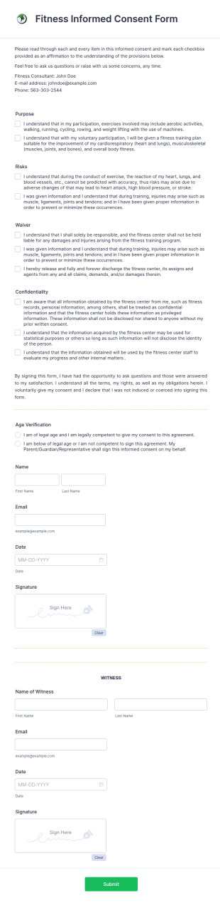 Fitness Informed Consent Form Template