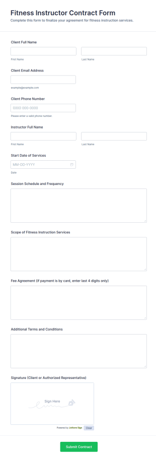 Fitness Instructor Contract Form Template