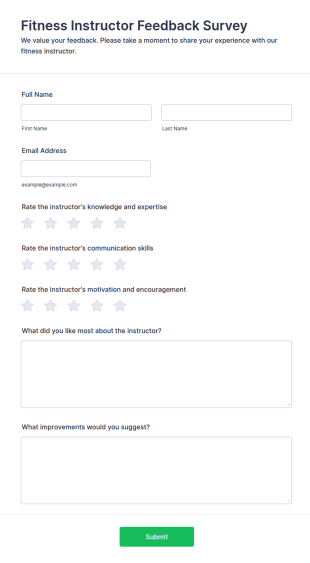 Fitness Instructor Feedback Survey Form Template