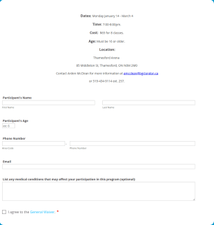 Kickboxing Course Registration Form Template
