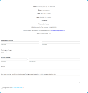 Kickboxing Course Registration Form Template