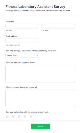 Fitness Laboratory Assistant Survey Form Template