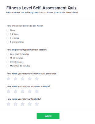 Fitness Level Self Assessment Quiz Form Template