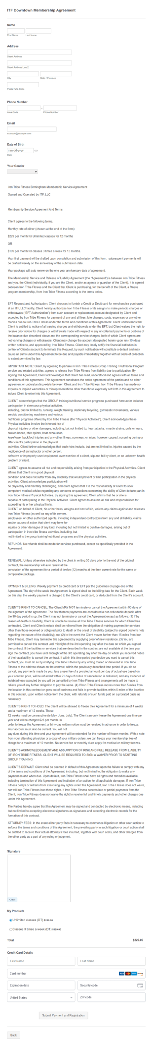ITF Membership Agreement Form Template