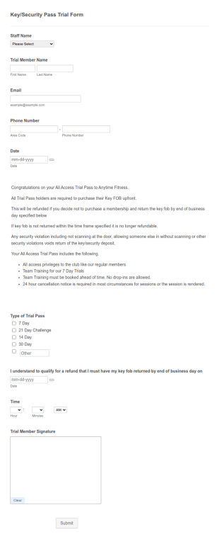 Fitness Membership Card Application Form Template