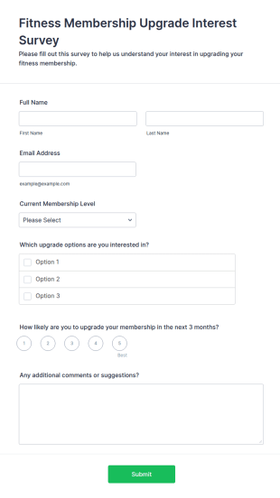 Fitness Membership Upgrade Interest Survey Form Template