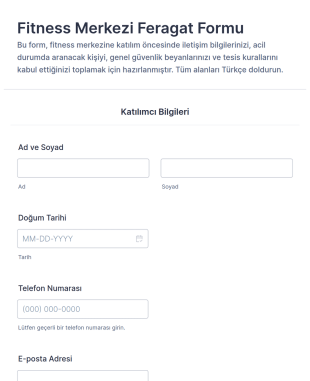 Fitness Merkezi Feragatname Form Şablonu