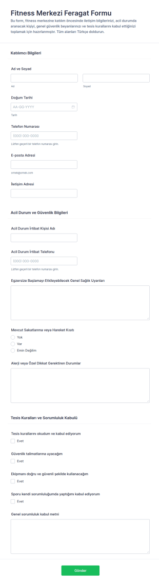 Fitness Merkezi Feragatname Form Şablonu