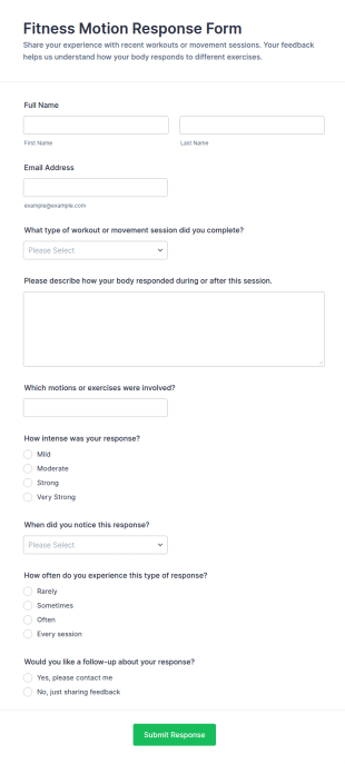 Fitness Motion Response Form Template