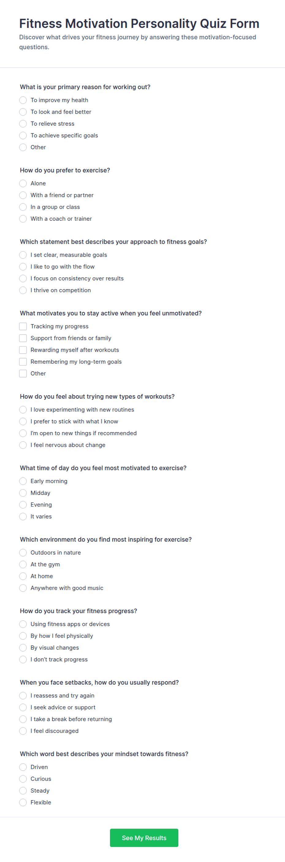 Fitness Motivation Personality Quiz Form Template | Jotform