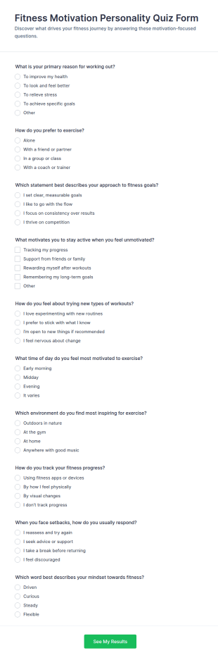 Fitness Motivation Personality Quiz Form Template