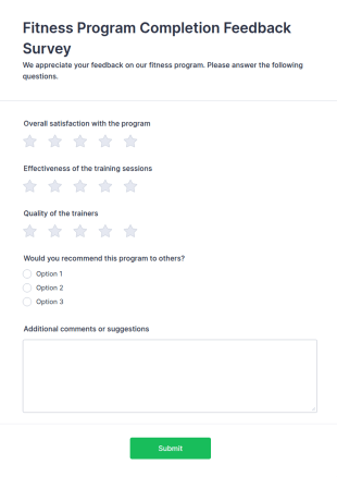 Fitness Program Completion Feedback Survey Form Template