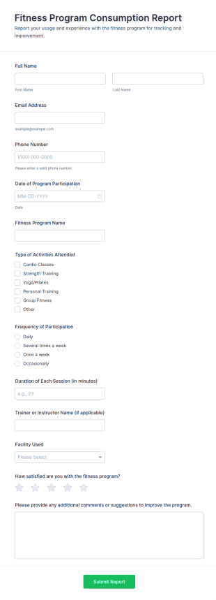 Fitness Program Consumption Report Form Template