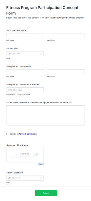 Fitness Program Participation Consent Form Form Template