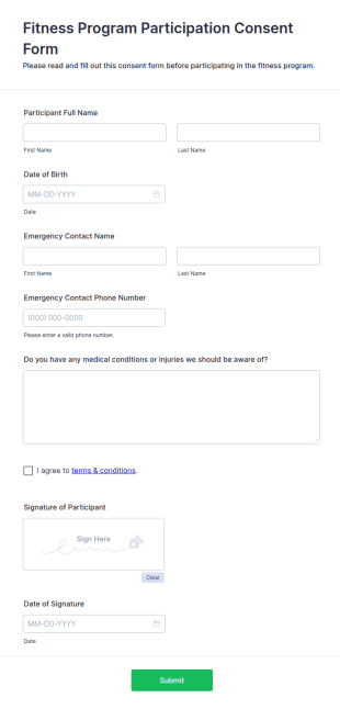 Fitness Program Participation Consent Form Template