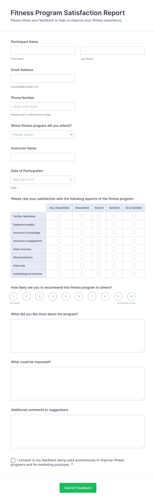 Fitness Program Satisfaction Report Form Template