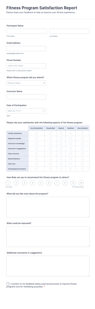 Fitness Program Satisfaction Report Form Template