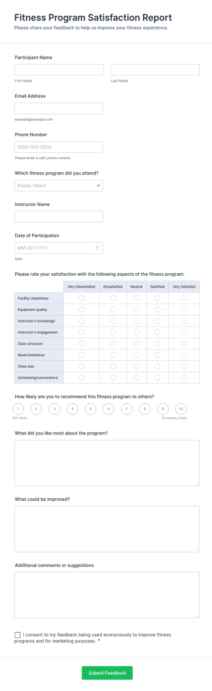 Fitness Program Satisfaction Report Form Template