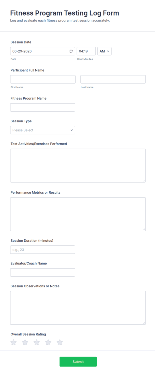 Fitness Program Testing Log Form Template