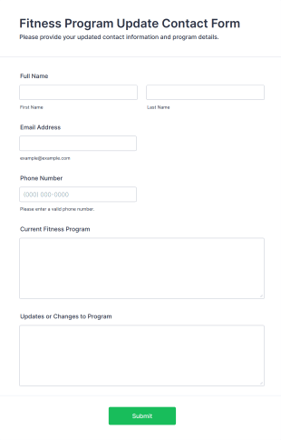 Fitness Program Update Contact Form Template