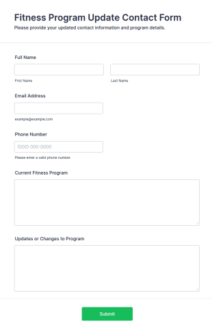 Fitness Program Update Contact Form Template
