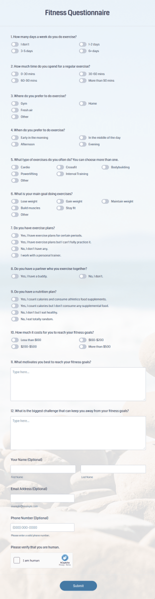 Fitness Questionnaire Form Template