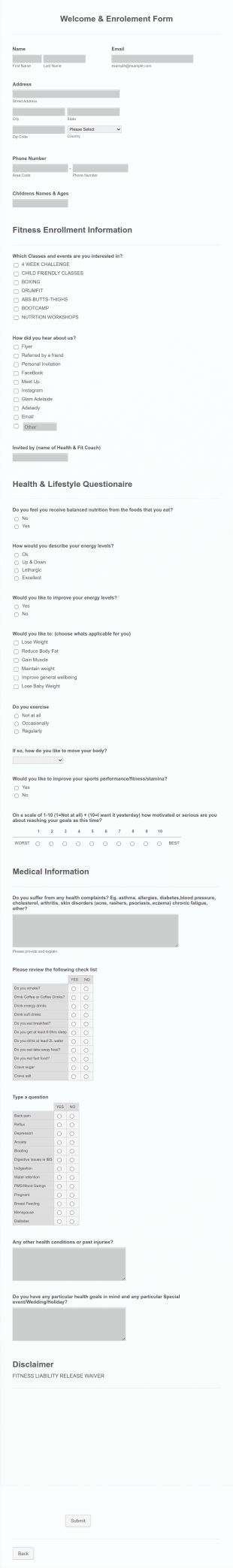 Fitness Registration Form Template