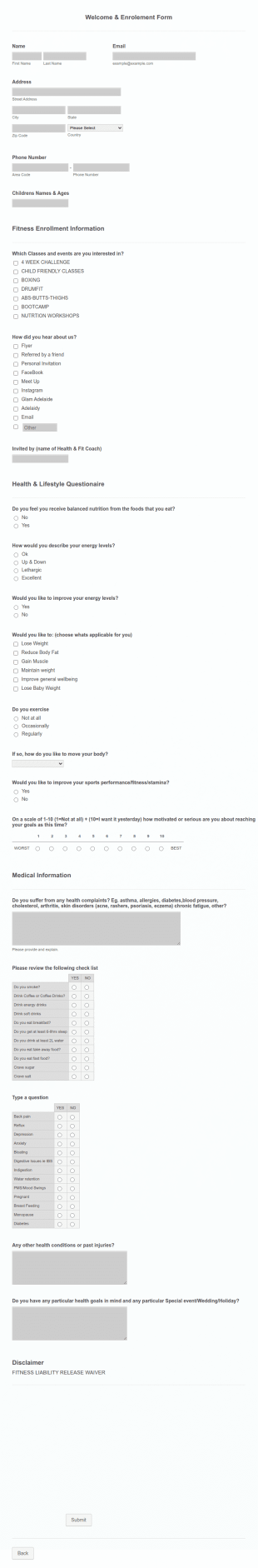 Fitness Registration Form Template