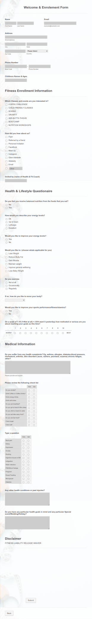 Fitness Registration Form Template