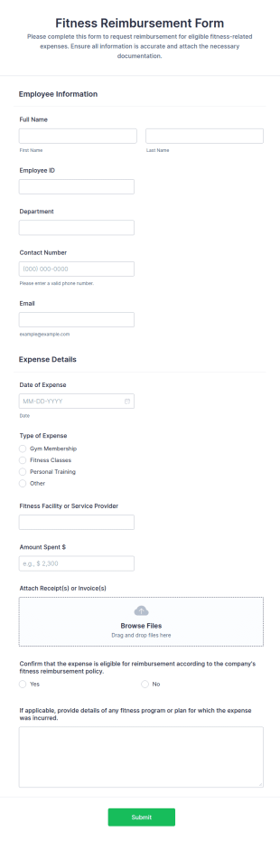 Fitness Reimbursement Form Template