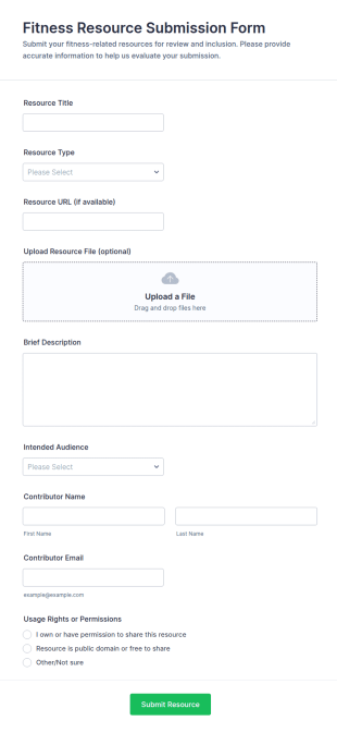 Fitness Resource Submission Form Template