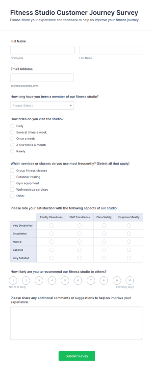 Fitness Studio Customer Journey Survey Form Template
