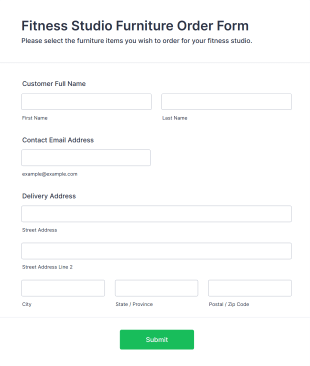 Fitness Studio Furniture Order Form Template