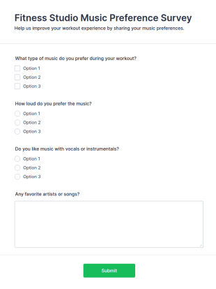 Fitness Studio Music Preference Survey Form Template