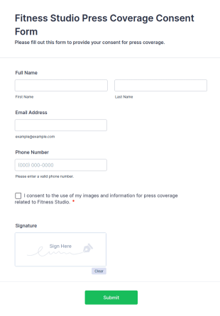 Fitness Studio Press Coverage Consent Form Template