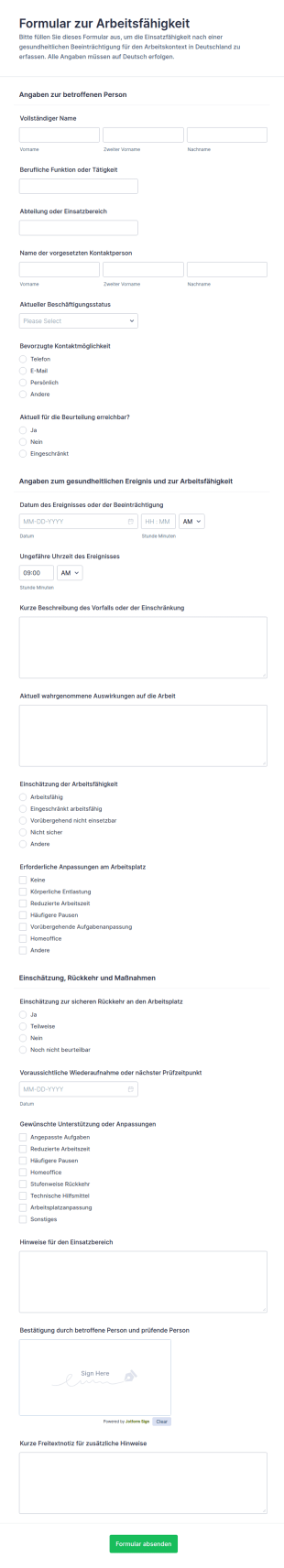 Fitness Tauglichkeitsformular