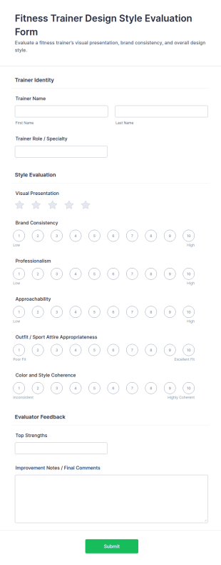 Fitness Trainer Design Style Evaluation Form Template