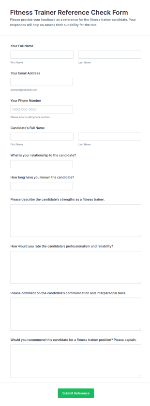 Fitness Trainer Reference Check Form Template