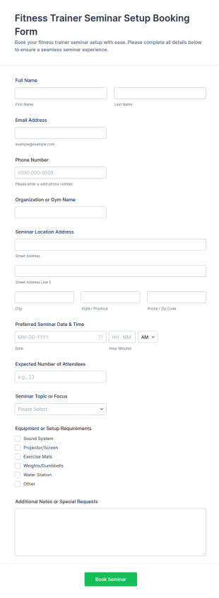Fitness Trainer Seminar Setup Booking Form Template