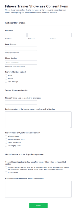 Fitness Trainer Showcase Consent Form Template