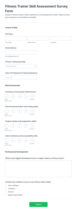 Fitness Trainer Skill Assessment Survey Form Template