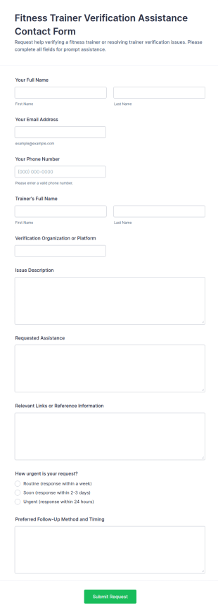 Fitness Trainer Verification Assistance Contact Form Template