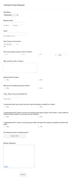 AF Fitness Training Freeze Form Template