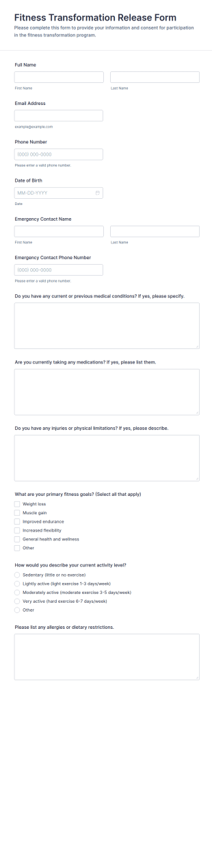 Fitness Transformation Release Form Template